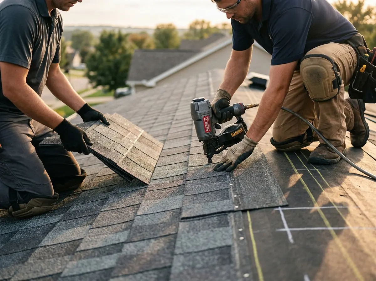 Professional roofer working on a residential roof in Cheverly